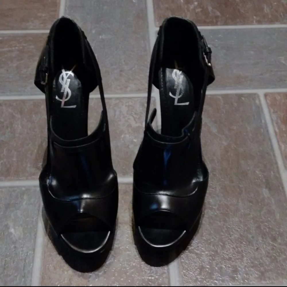 Yves saint Laurent black ankle strap platform block heel pump size 39.5 - Picture 1 of 6